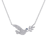 0.25ct Diamond & 0.01ct Blue Sapphire 14k White Gold Dove Necklace